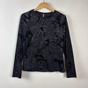 White Stag Women’s Black Paisley Sparkle Long Sleeve Top M Velvet Whimsigoth